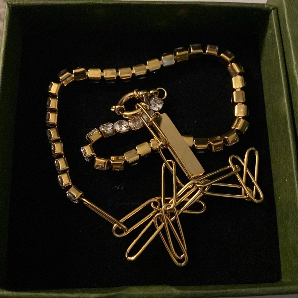 #69 - 18K Gold Coffee Bean Chain Half Chain Half CZ Crystal Choker Necklace - Picture 3 of 4